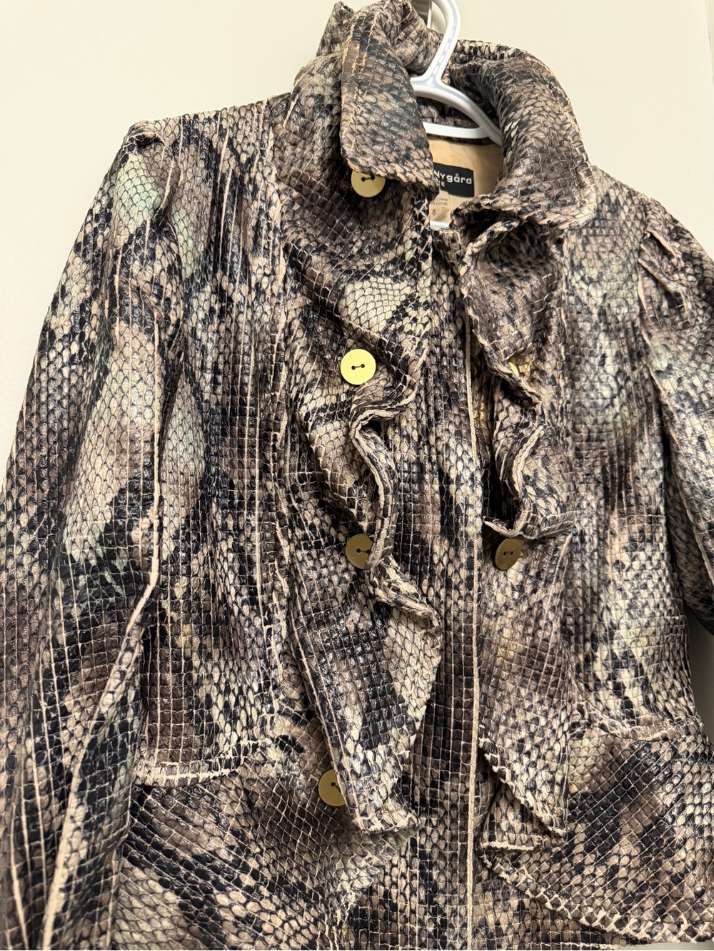 Snake-Print Ruffled Bomber Jacket - Picture 3 of 4